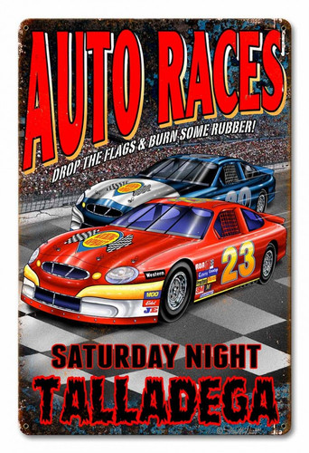 Auto World Racing Signs Auto Races Metal Sign 12 x 18 Inches