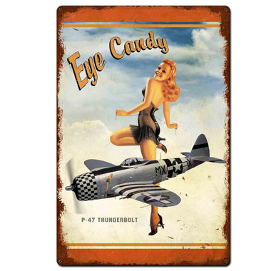 Eye Candy Pinup Girl Metal Sign 24 x 36 Inches
