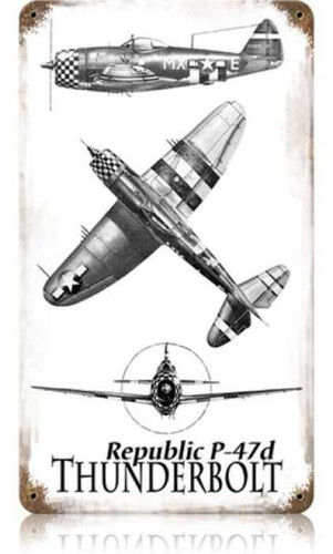 Vintage P-47 Three View Metal Sign 8 x 14 Inches