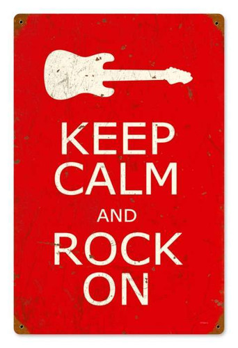 Vintage Keep Calm and Rock On Metal Sign 12 x 18 Inches