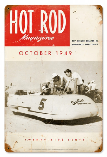 Vintage Hot Rod Magazine October 1949 Cover Metal Sign 12 x 18 Inches
