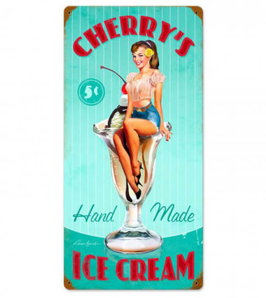 Cherry's Ice Cream Vintage Metal Sign 12 x 24 Inches