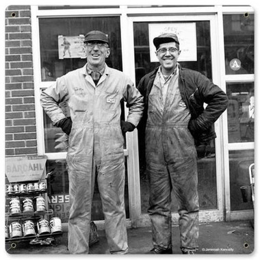 Vintage Photo Coveralls Metal Sign 12 x 12 Inches