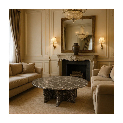 Genuine Marble Round Coffee Table - St Laurent Marble