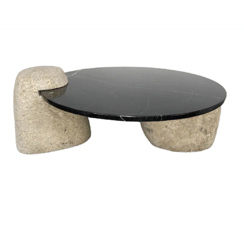 Genuine Nero Black Marble Top Stone Legs Coffee Table