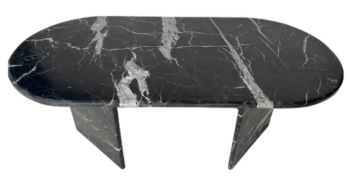 Genuine Marble Oval Coffee Table - Black Marble