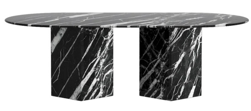 Genuine Marble Oval Dining Table 8-Seat - Black Marble