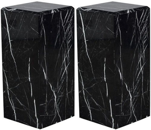 Genuine Marble Black Plinth Side Table (Set of 2)