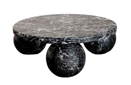 Genuine Marble Round 3-Sphere Coffee Table - Nero Black Marble