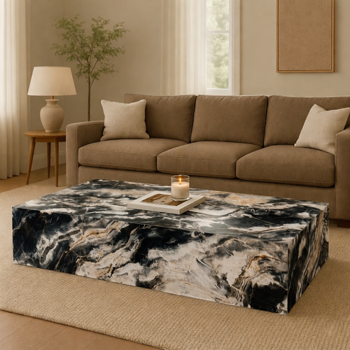 Genuine Marble Block Coffee Table - Phantom Marble, 54" Extra Large