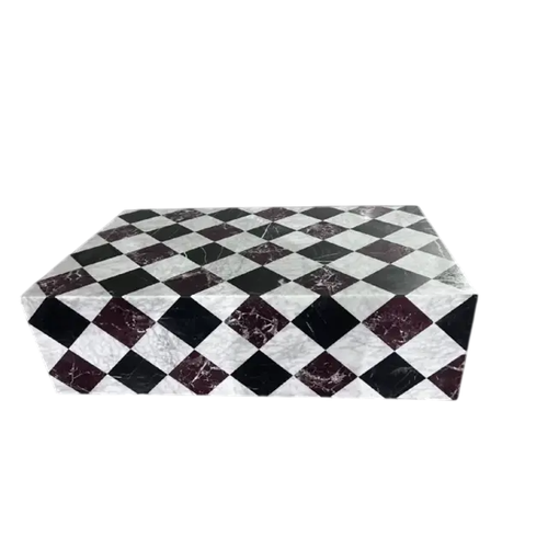 Genuine Marble Block Coffee Table - Nero Black / Carrara / Rosso Levanto Marble