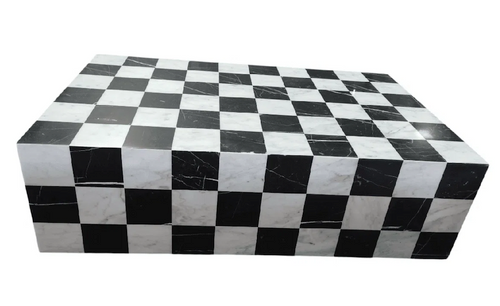 Genuine Marble Coffee Table - Nero Black / Carrara Checkered Marble
