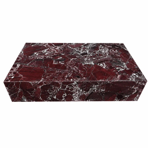 Genuine Marble Block Coffee Table - Rosso Levanto Marble, 54" Extra Large