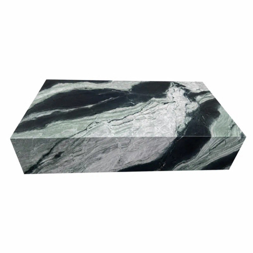 Genuine Marble Block Coffee Table - Matcha Verde Marble, 54" Extra Large