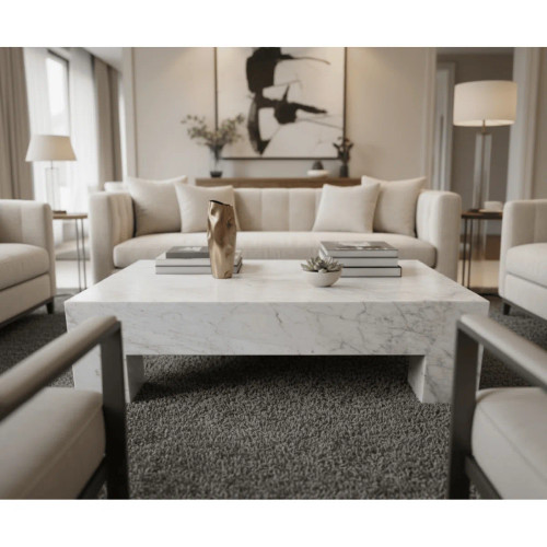 Genuine Marble Rectangular Four Legs Coffee Table - Carrara Marble