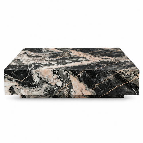 Genuine Marble Block Coffee Table with Base - Phantom