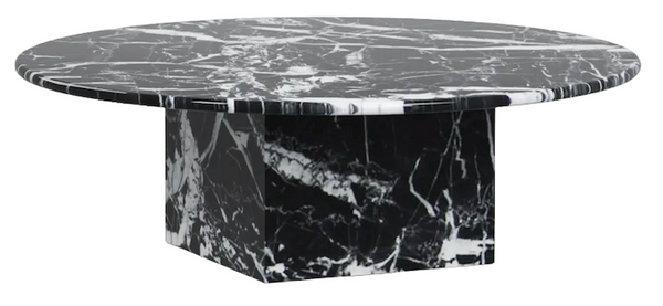 Genuine Marble Round Coffee Table Polished Black Marble