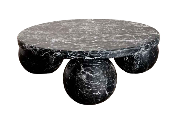 Genuine Marble Round 3-Sphere Coffee Table - Nero Black Marble