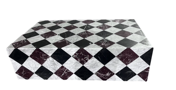 Genuine Marble Block Coffee Table - Nero Black / Carrara / Rosso Levanto Marble