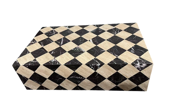 Genuine Marble Block Coffee Table - St Laurent Marble + Travertine Stone