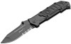 Boker Plus Kal 13 (BOP02792) 3.70" 440C Black Clip Point Partially Serrated Blade, Black Aluminum Handle with Push Button Open