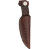 Boker Arbolito Pine Creek 02BA701H fixed blade profile view showing 3.63 inch T6MoV satin drop point blade and stag bone handle with red liners.