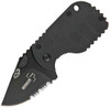 Boker Plus Subcom 01BO586 compact folding knife profile view showing black partially serrated blade and black FRN handle.
