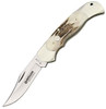 Boker Solingen Optima (113004ST) 3.54" 440C Satin Clip Point Plain Blade, Stag Bone Handle with Nickel Silver Bolster