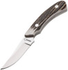 Boker Plus Stag Cross Draw 02BO515 fixed blade knife profile view showing 440C upswept blade and authentic stag handle.