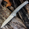 Kizer Cutlery Splinter (KI3457A1) 3.5" S35VN Stonewashed Drop Point Plain Blade, Silver Titanium Handle