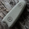 The ESEE Izula Optional Handle (IZULA-HANDLE) shown with its tan Micarta scales, designed to attach to the Izula with Allen screws on both sides.