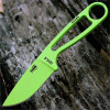 The ESEE Izula Survival Kit (IZULA-VG-KIT) shown with its 2.63-inch 1095 plain edge drop point blade in a Venom Green finish and flat grind, matching Venom Green skeletonized steel handle, black polymer sheath, and the full kit: paracord, cord lock, split rings, ferro rod, whistle, and snap hook.