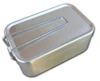 The ESEE Mess Tin (ESEE-KIT-TIN) in gray aluminum, shown with its embossed Randall's Adventure & Training lid logo and ergonomic folding handle. No contents included.