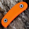 The ESEE Candiru Optional Handle (CAN-HDL-OR) shown with its orange G-10 scales, designed to attach to the Candiru with Allen screws on either side.
