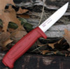 Mora Kniv Basic 511 (01502) 3.5" High Carbon Steel Drop Point Plain Blade, Red Polymer Handle, Black Molded Polymer Sheath
