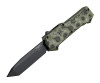 Houge Compound OTF (HO34028) 3.5" CPM S30V Black PVD Coated Tanto Plain Blade, Green G-Mascus G10 w/ Double Action Thumb Slide