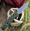 Benchmade Bailout 537GY-1, 3.38" CPM-M4 Grey Coated Tanto Plain Blade, Green Aluminum Handle