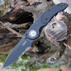 CRKT Linchpin Deadbolt (CR5406K) 3.75" Veff Serrated 1.4116 Black PVD Coated Spear Point Partially Serrated Blade, Black GRN Handle