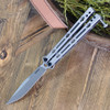 Kershaw Lucha 5150 butterfly knife fully deployed showing stonewashed 4.6 inch clip point blade.