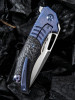 We Knife Stixx Framelock Folder 817A, 3.45” Bohler-M390 Satin Drop Point Plain Blade, Carbon Fiber and Blue Titanium Handle