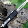 CobraTec Black FS-X OTF Knife CTKSBLKFS-XSDAG2SS, 2.75" D2 Steel Dagger Serrated Blade, Black Aluminum Handle