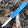 CobraTec Blue FS-X OTF Knife CTKMBLUFS-XMDS, 3" D2 Steel  Drop Point Serrated Blade, Blue Aluminum Handle