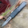 CobraTec Gray FS-X OTF Knife CTKLGRYFS-XLDAG1SS, 3.75" D2 Steel Dagger Serrated Blade, Gray Aluminum Handle