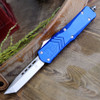 CobraTec Blue FS-X OTF Knife CTKLBLUFS-XLTNS, 3.75" D2 Steel Tanto Plain Blade, Blue Aluminum Handle