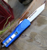 CobraTec Blue FS-X OTF Knife CTKLBLUFS-XLTNS, 3.75" D2 Steel Tanto Plain Blade, Blue Aluminum Handle