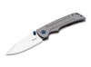 Boker Plus Gulo Pro (BOP01BO781) 3.35" D2 Satin Drop Point Plain Blade, Gray Stainless Steel Handle with Blue Accents