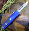 Copy of CobraTec Blue FS-X OTF Knife CTKSBLUFS-XSTS, 2.75" D2 STeel Serrated Tanto  Blade, Blue Aluminum Handle