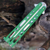 Bear & Son Butterfly Knife (117GR) 4" Stainless Steel Satin Clip Point Blade, Green Skeletonized Hnadles
