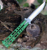 Bear & Son Butterfly Knife (117GR) 4" Stainless Steel Satin Clip Point Blade, Green Skeletonized Hnadles