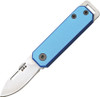 Bear & Son Small Slip Joint (BC109BL) 1.5" High Carbon Steel Satin Drop Point Plain Blade, Blue Aluminum Handle
